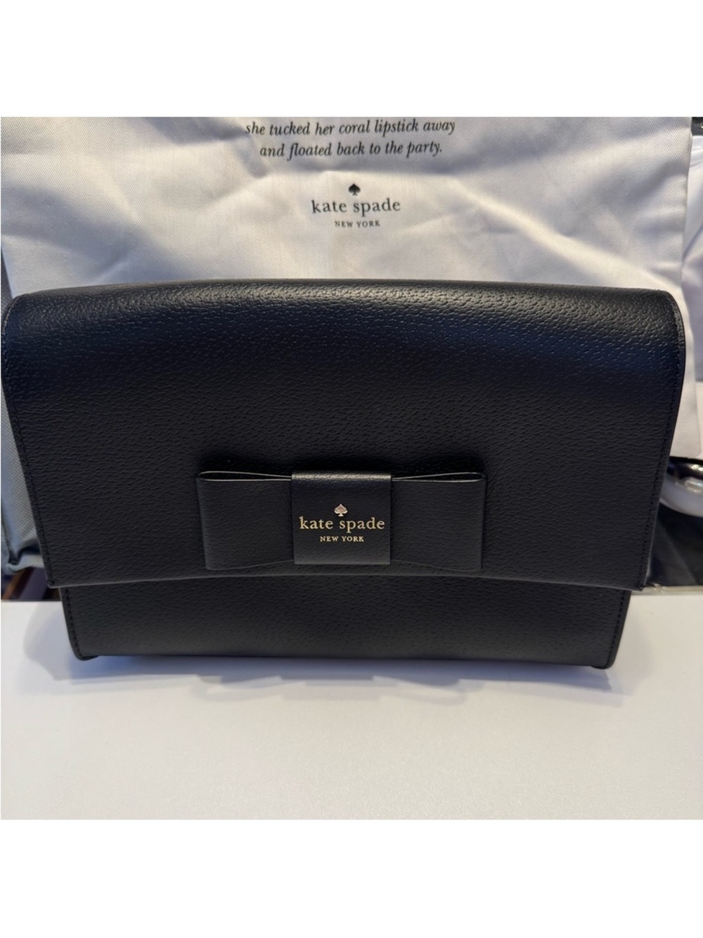 kate spade Black Pebbled Leather Bow Crossbody